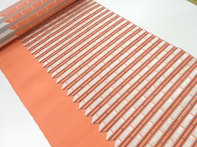 JAPANESE KIMONO / ANTIQUE BOLT FOR HASSUN OBI / WOVEN ABSTRACT STRIPE